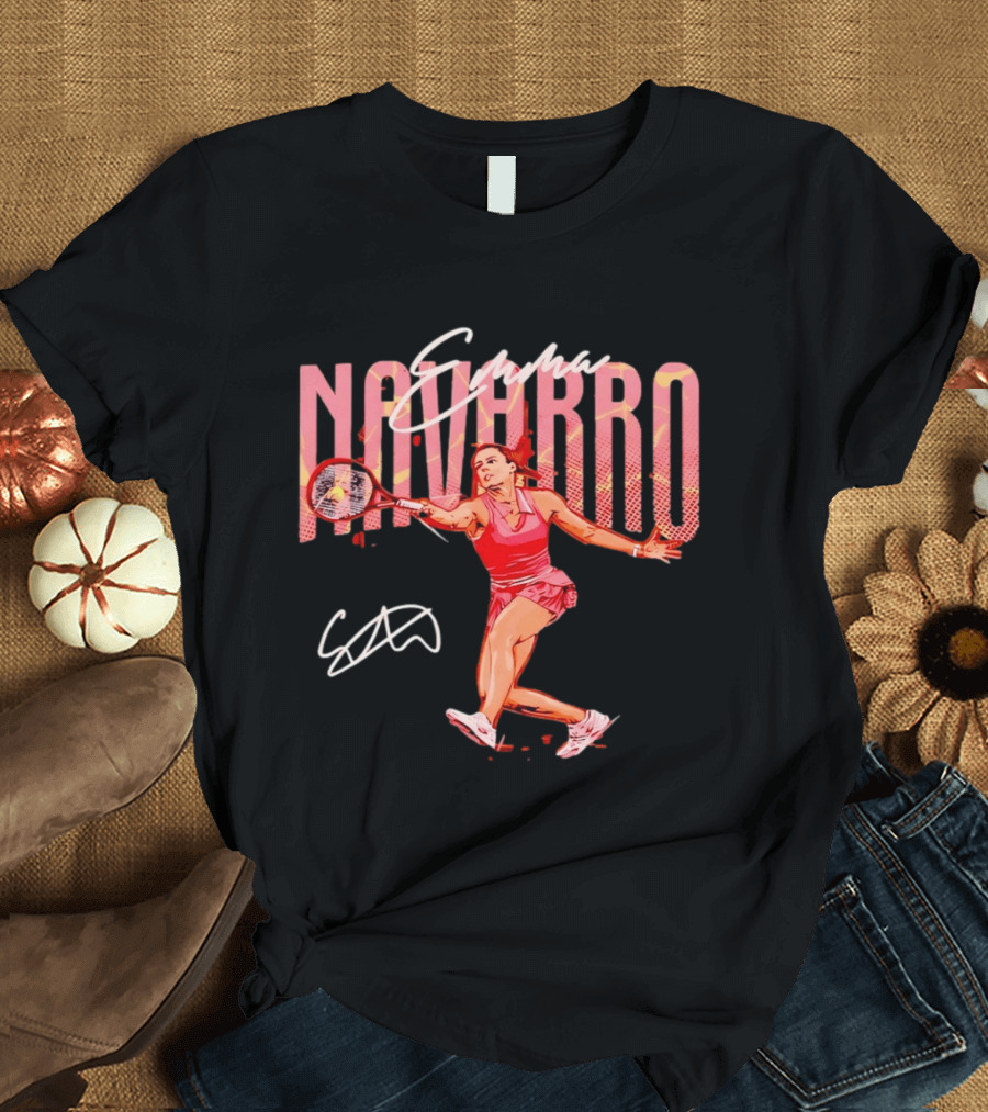 Emma Navarro Tennis Action Illustration With Signature T-Shirt