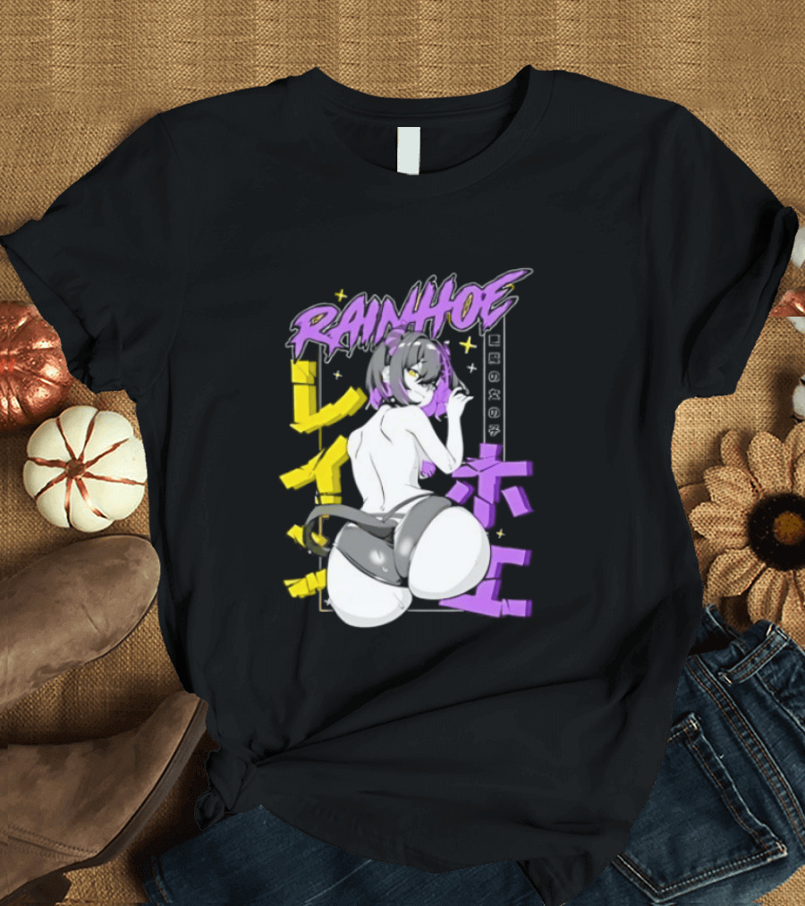 Rainhoe Demon Girl Anime Aesthetic With Japanese Text And Stars T-Shirt
