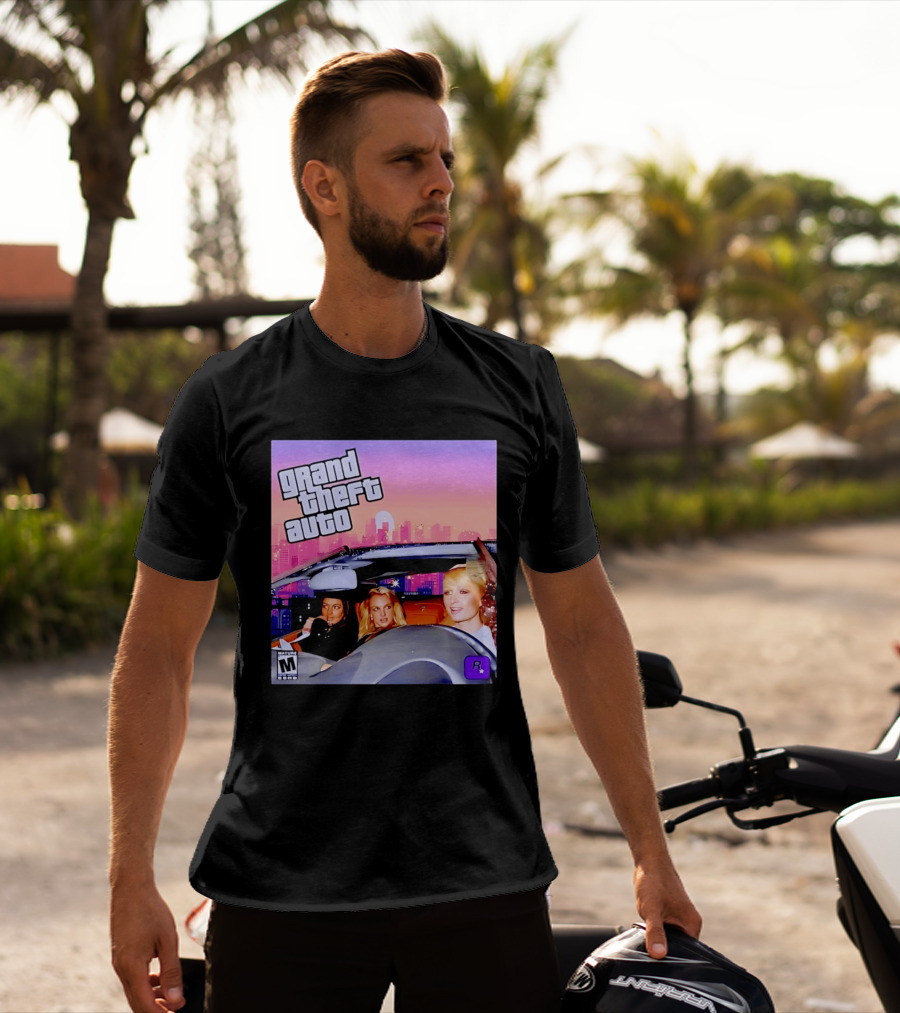 Grand Theft Auto Cover Paris And Britney Driving T-Shirt