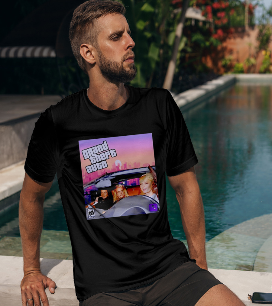 Grand Theft Auto Cover Paris And Britney Driving T-Shirt