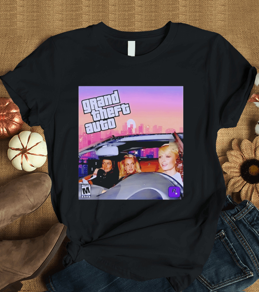 Grand Theft Auto Cover Paris And Britney Driving T-Shirt