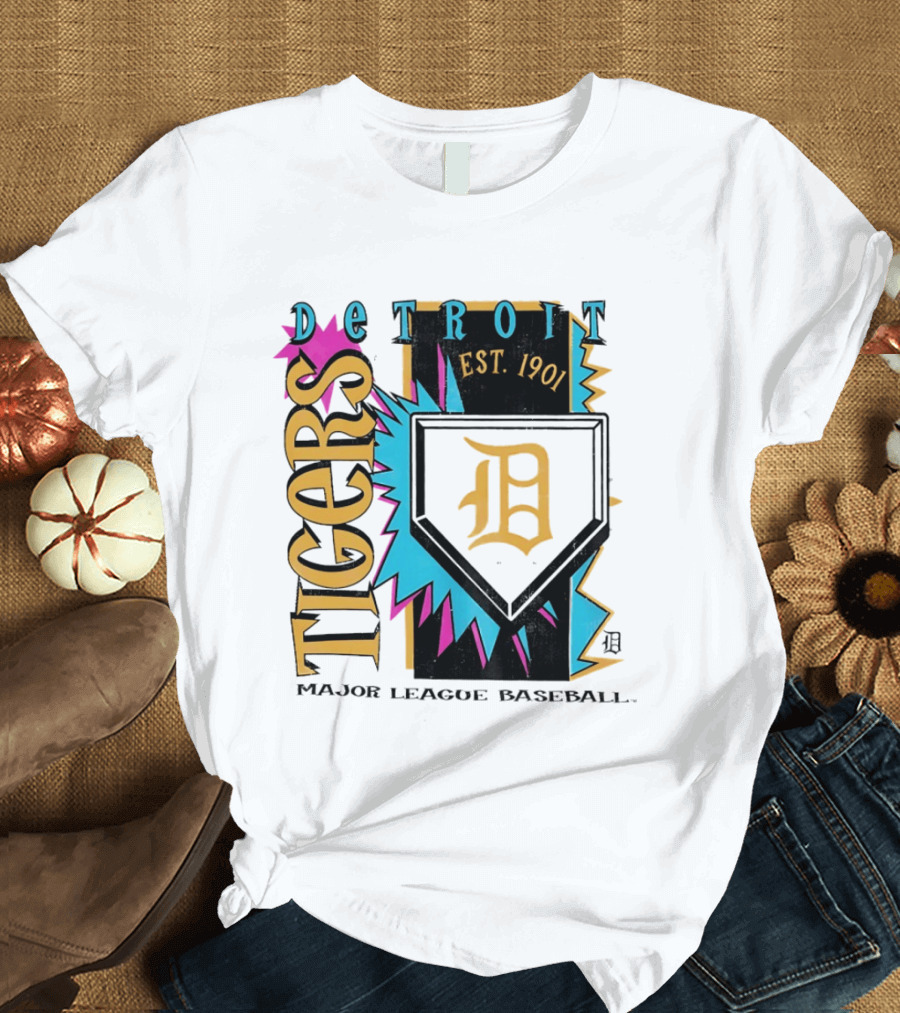 Detroit Tigers Major League Baseball Neon Cooperstown Est 1901 T-Shirt