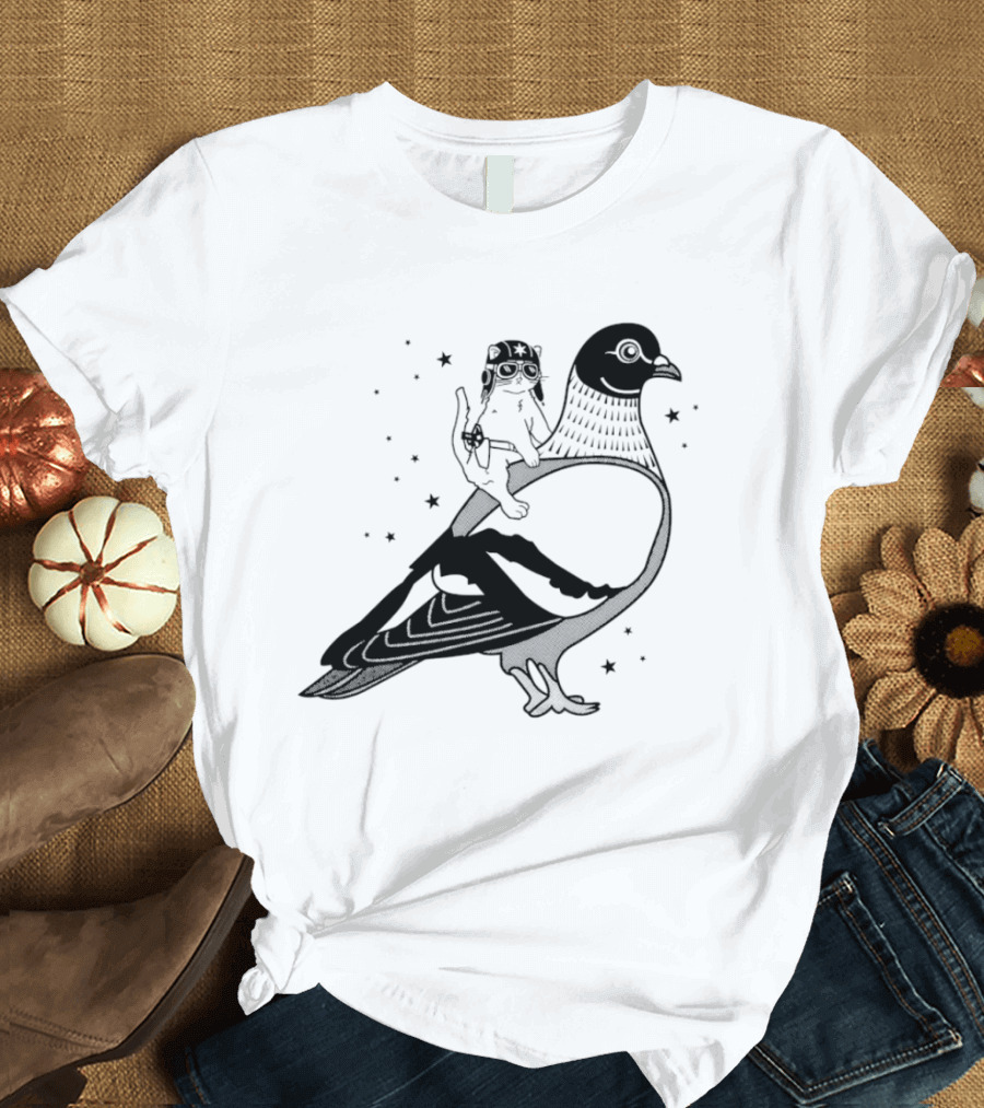 Gary Riding Pigeon With Stars And Cute Animal Rider T-Shirt