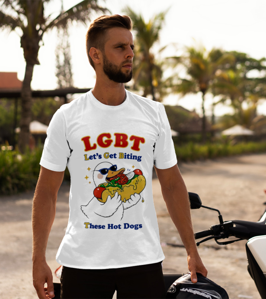 LGBT Goose Let's Get Biting These Hot Dogs Fun Pride Humor T-Shirt