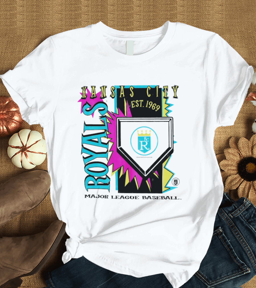 Kansas City Royals MLB Cooperstown Neon Field Shock Est 1969 Major League Baseball T-Shirt