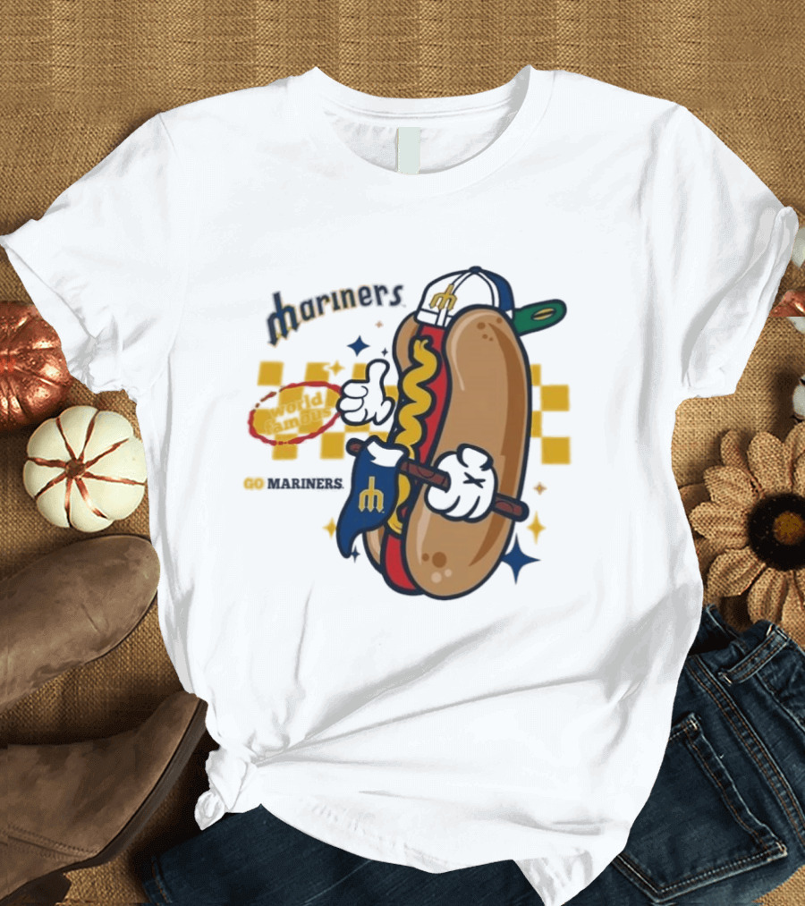 Mariners World Famous Hot Dog Mascot With Baseball T-Shirt