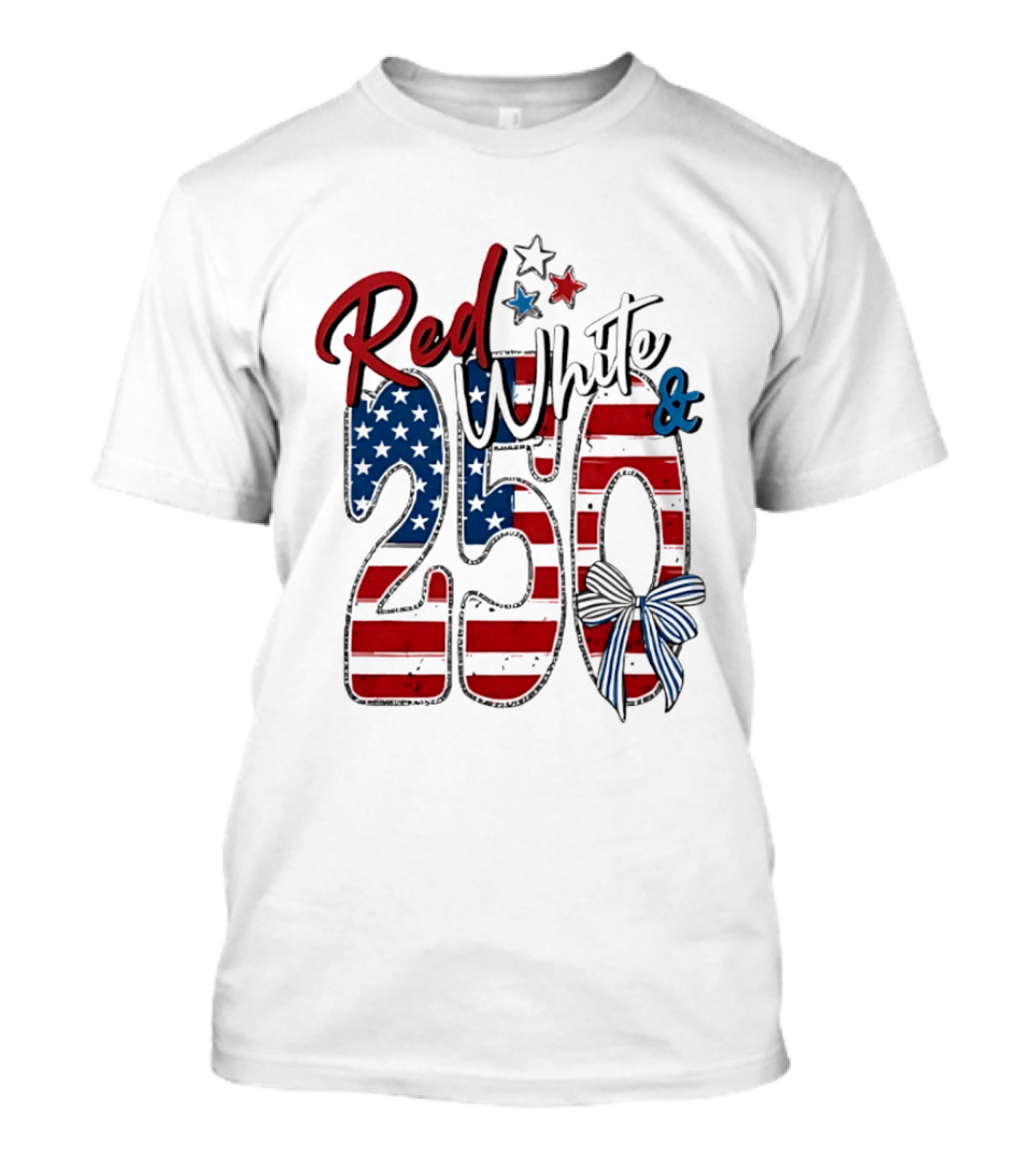 Red White And Blue 250 USA Stars And Stripes Bow T-Shirt