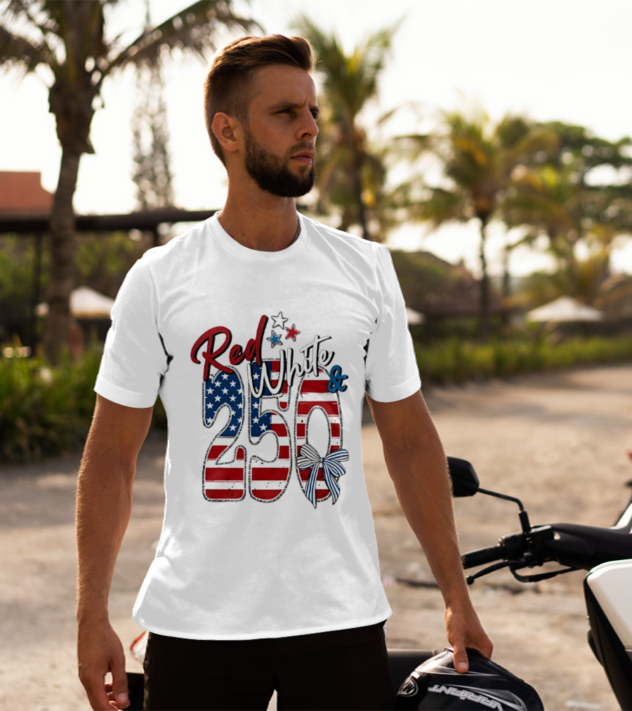 Red White And Blue 250 USA Stars And Stripes Bow T-Shirt