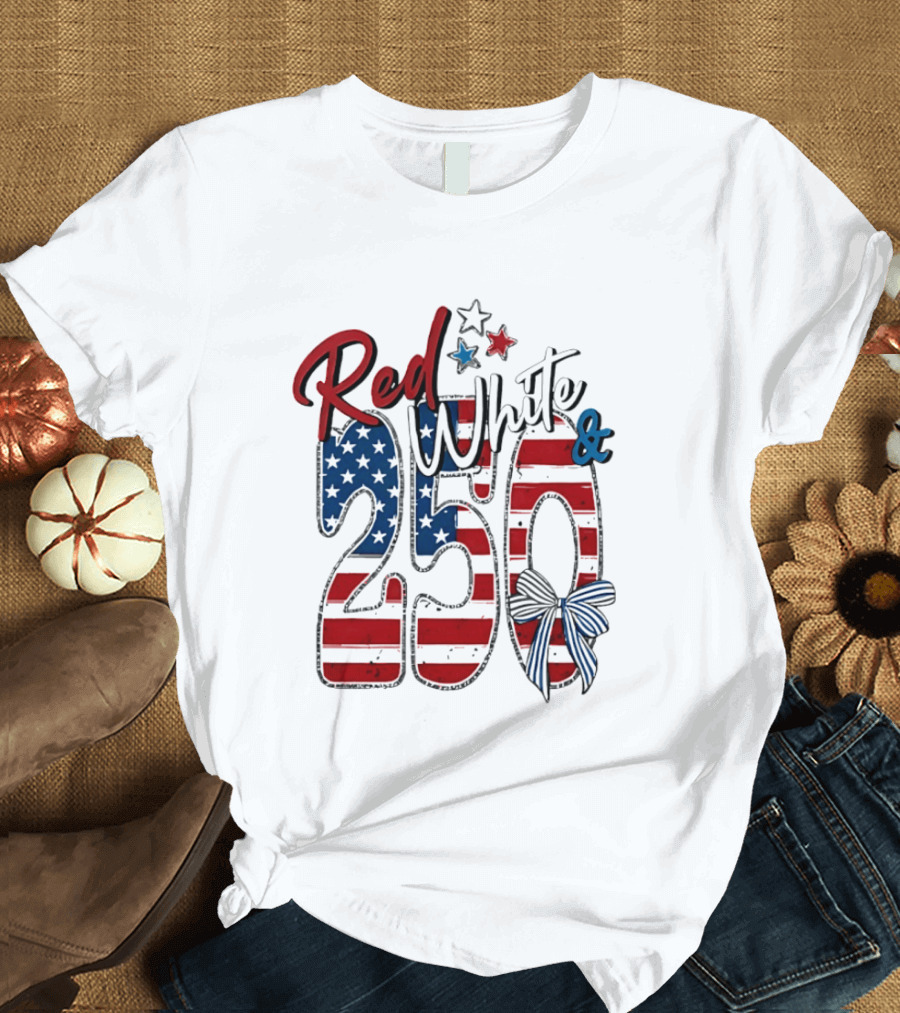 Red White And Blue 250 USA Stars And Stripes Bow T-Shirt