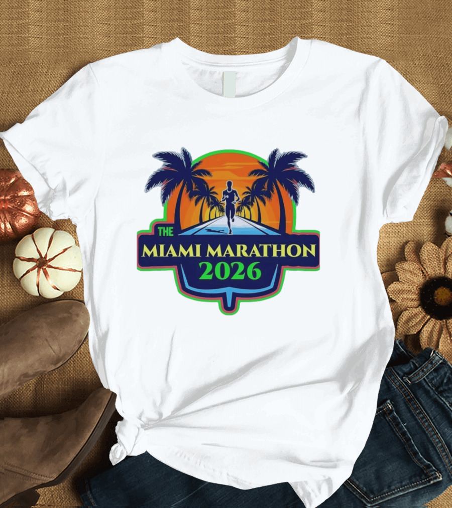 The Miami Marathon 2026 Palm Trees Sunset Runner T-Shirt