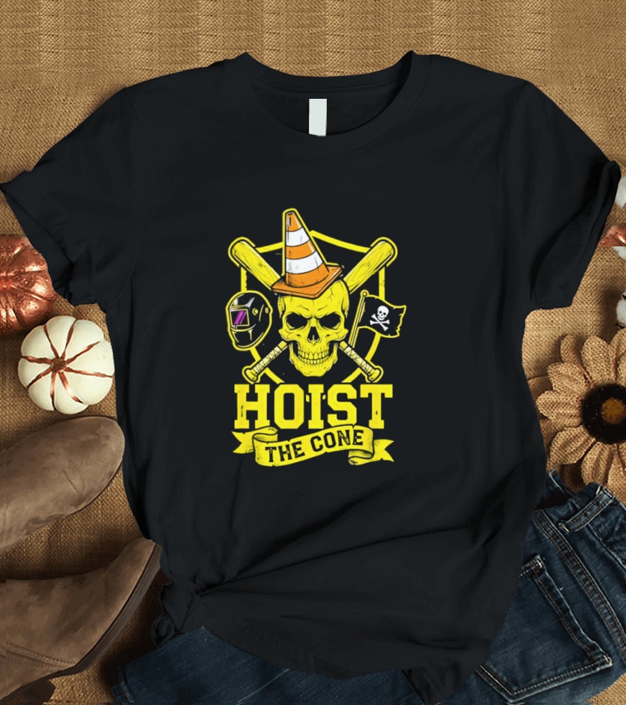 Hoist The Cone Pirate Skull Traffic Cone Baseball Crossbones T-Shirt