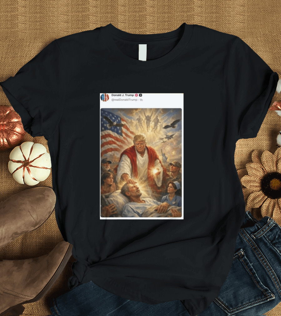 Pope Leo XIV President Trump Jesus Christ 2026 American Flag Healing T-Shirt
