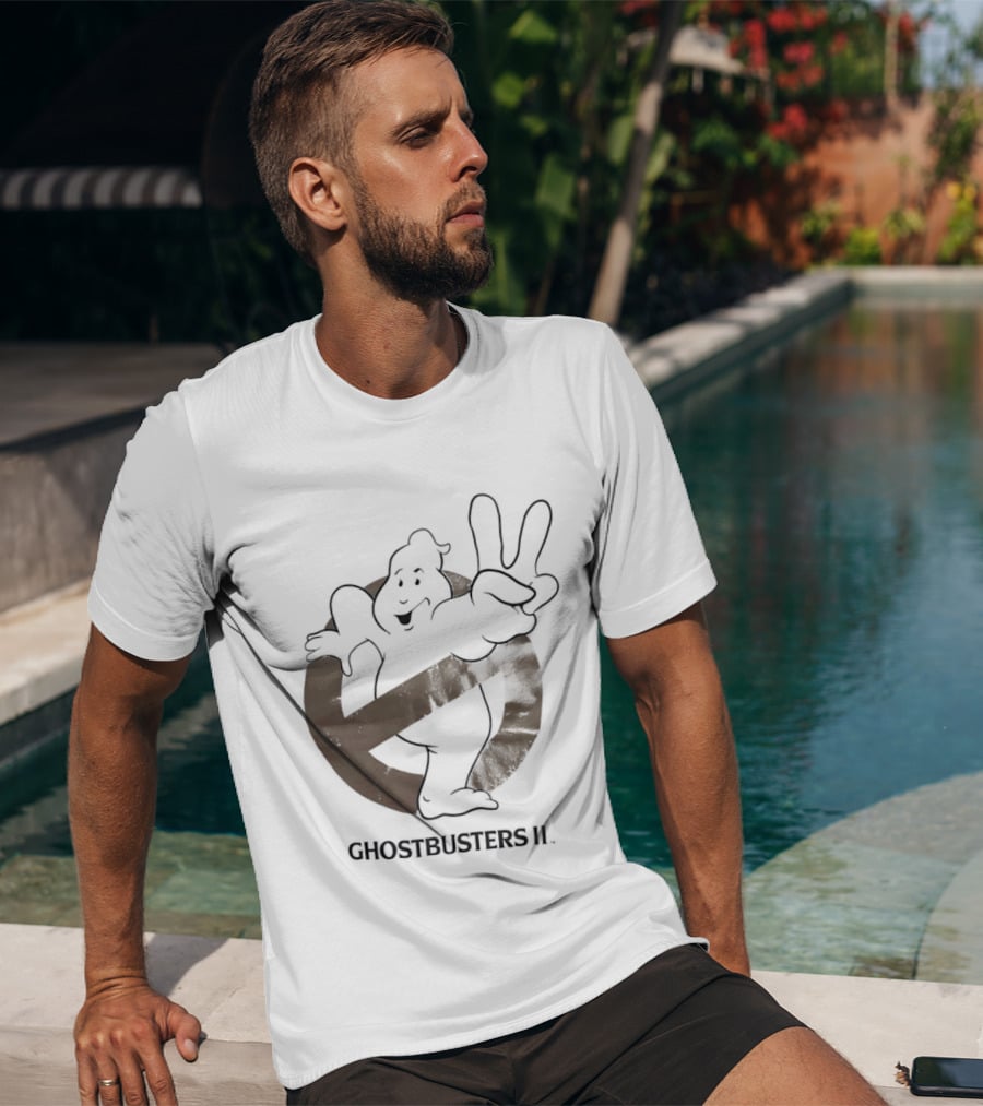 Ghostbusters II Classic Movie Logo With Peace Sign Ghost T-Shirt