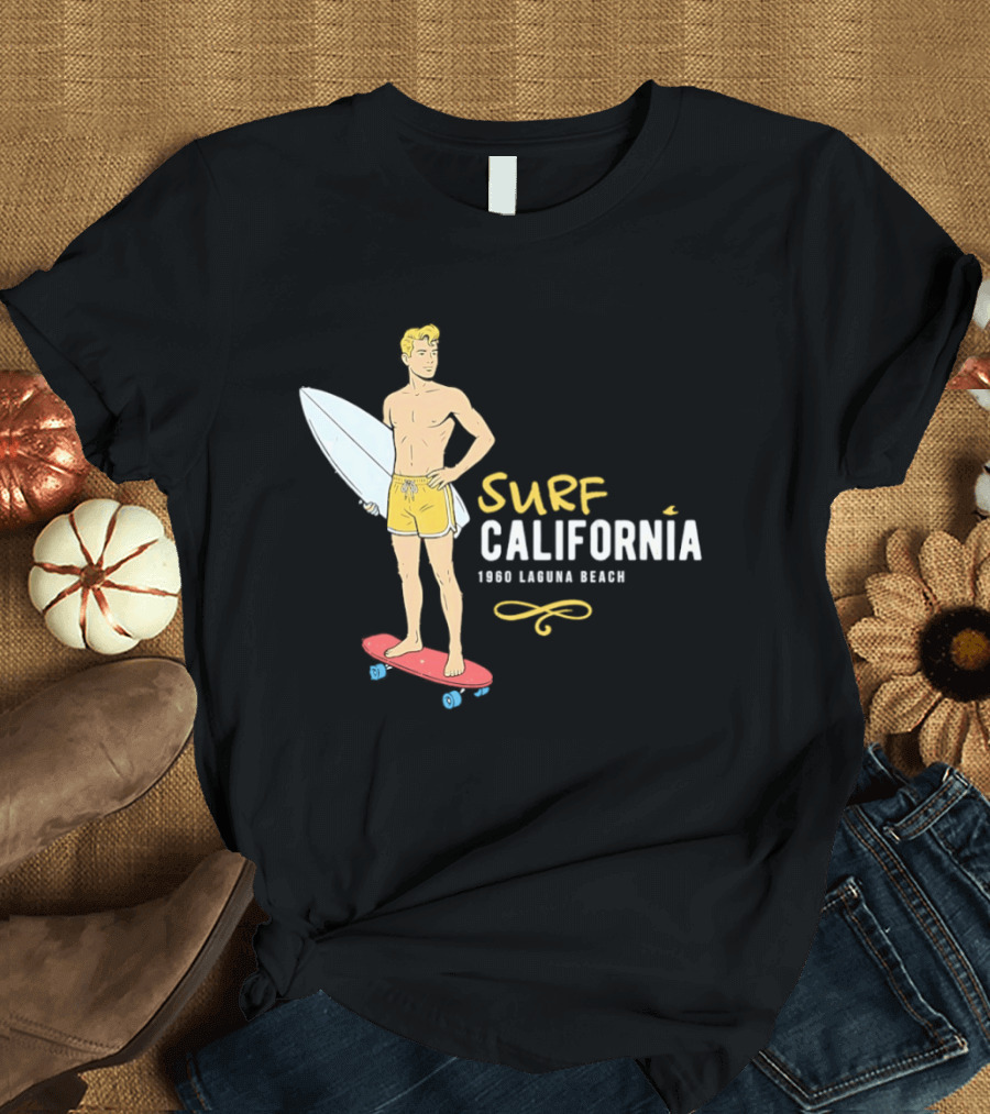 Surf California Laguna Beach Surfer Skateboard Vintage Vibes T-Shirt