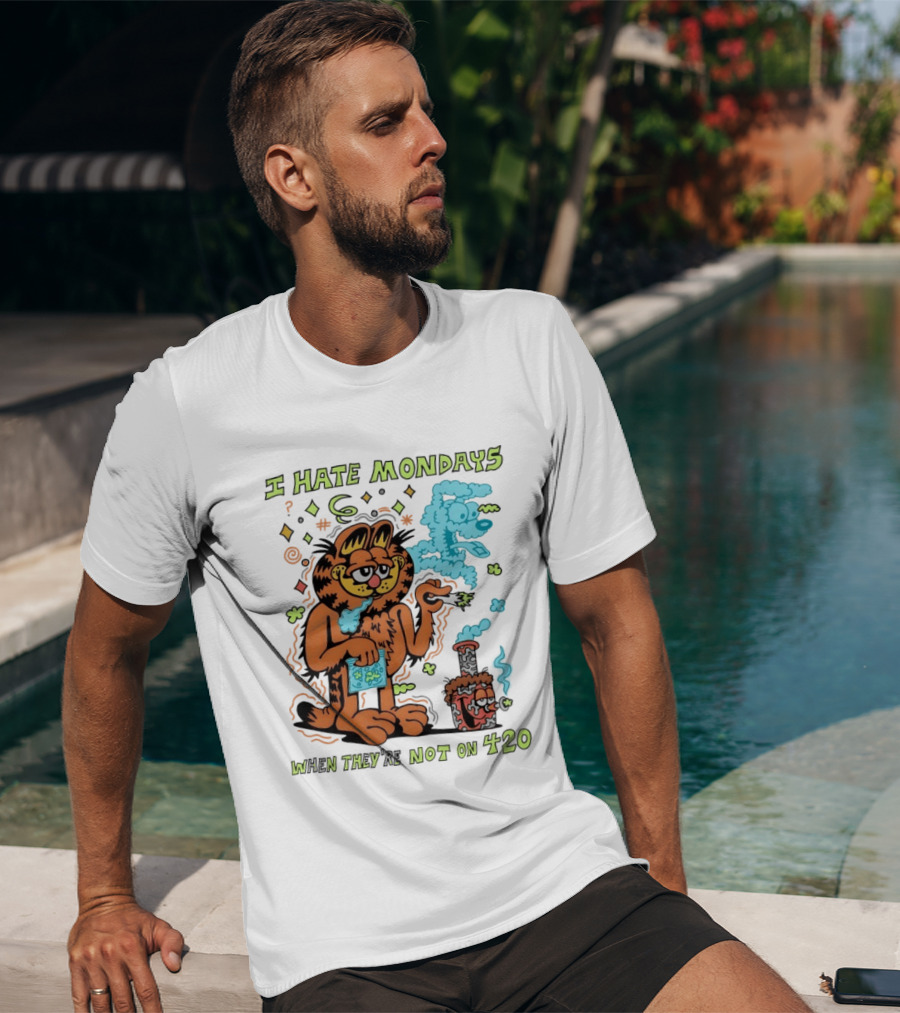 I Hate Mondays Orange Cat When They're Not On 420 Smoking Cartoon T-Shirt