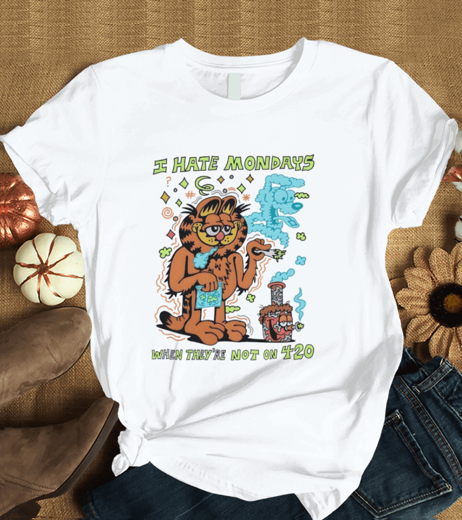 I Hate Mondays Orange Cat When They're Not On 420 Smoking Cartoon T-Shirt