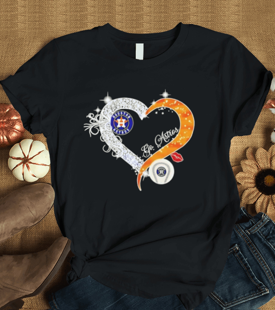 Houston Astros Heart Diamonds Baseball Love Astros T-Shirt