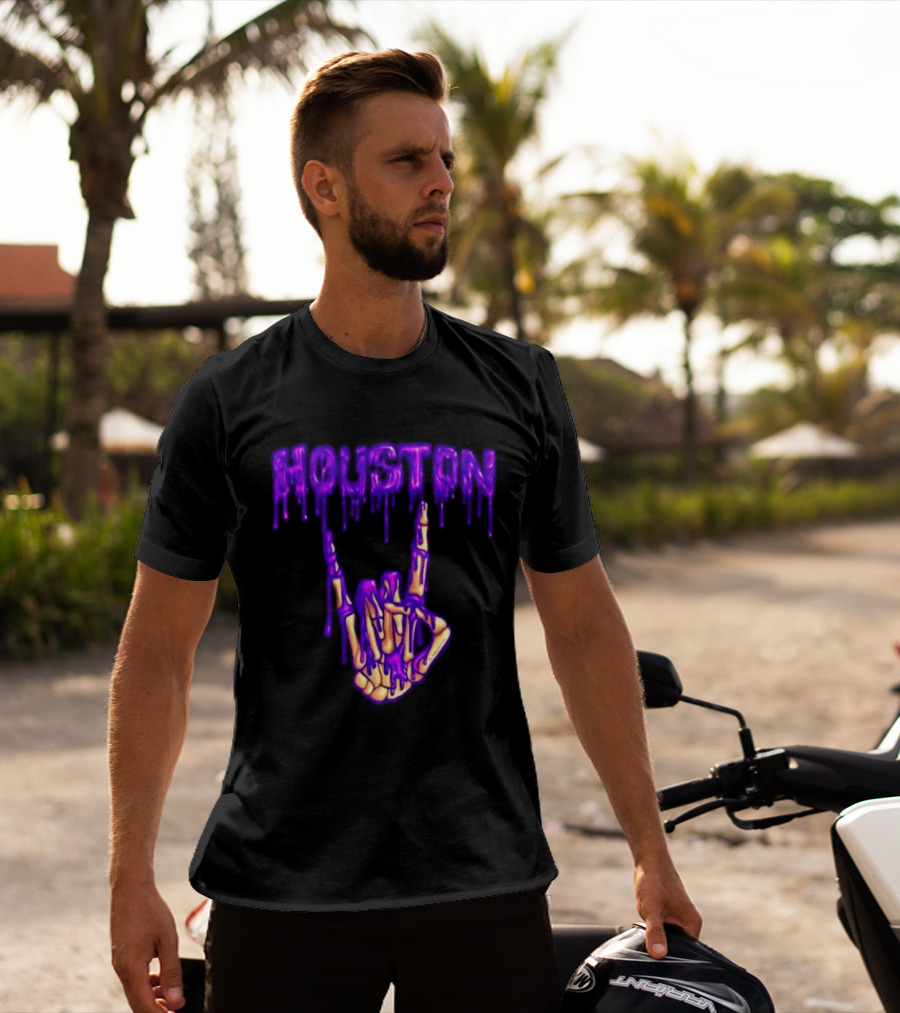 Houston Drip Skeleton Hand Gesture 2026 Purple T-Shirt