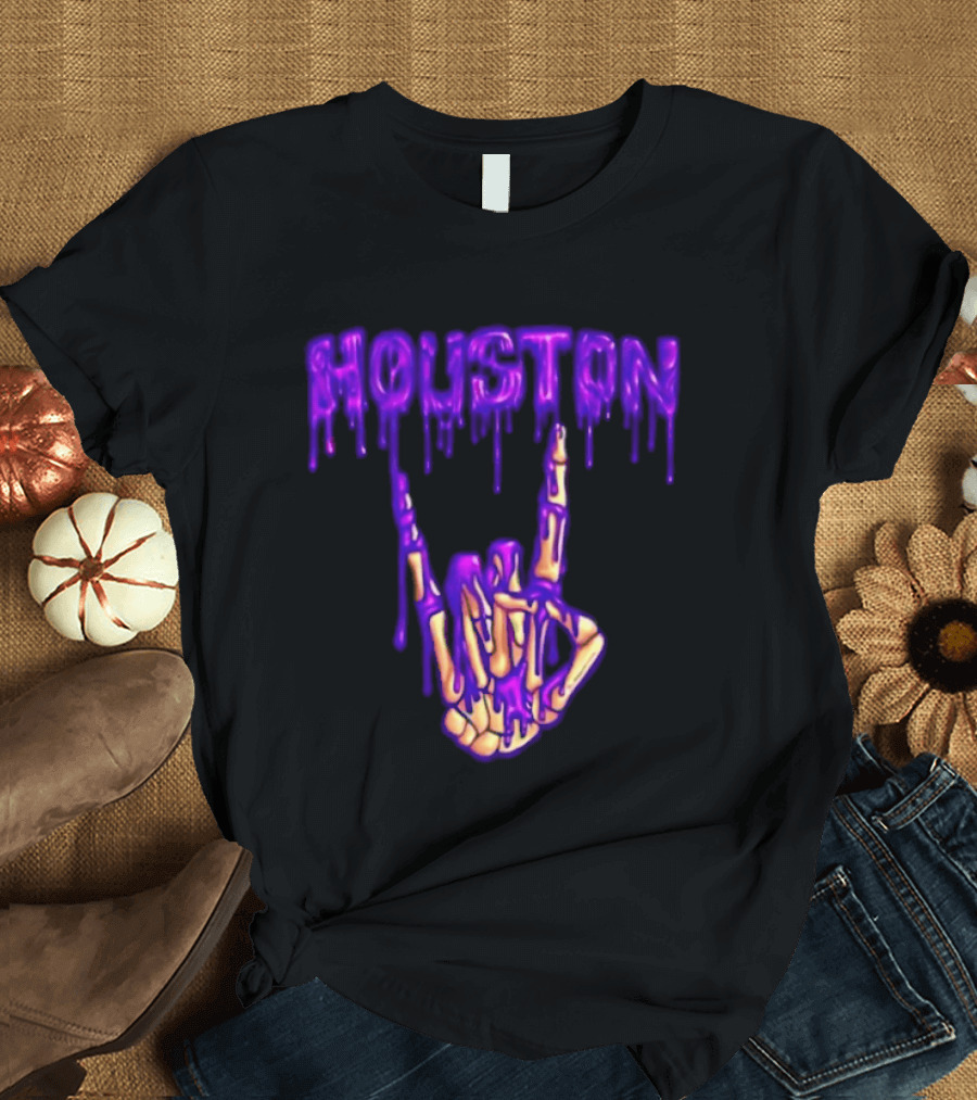 Houston Drip Skeleton Hand Gesture 2026 Purple T-Shirt
