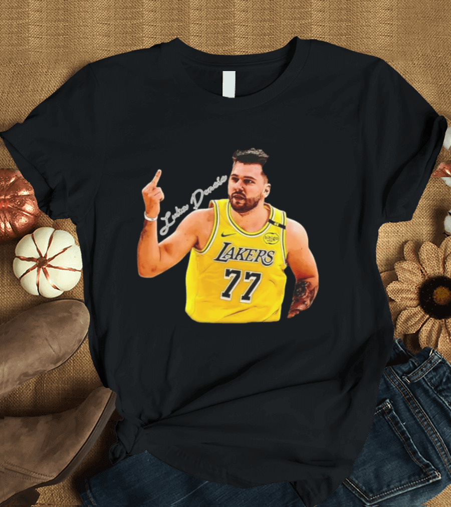Luka Doncic Lakers 77 Middle Finger Gesture Nike Basketball Jersey T-Shirt