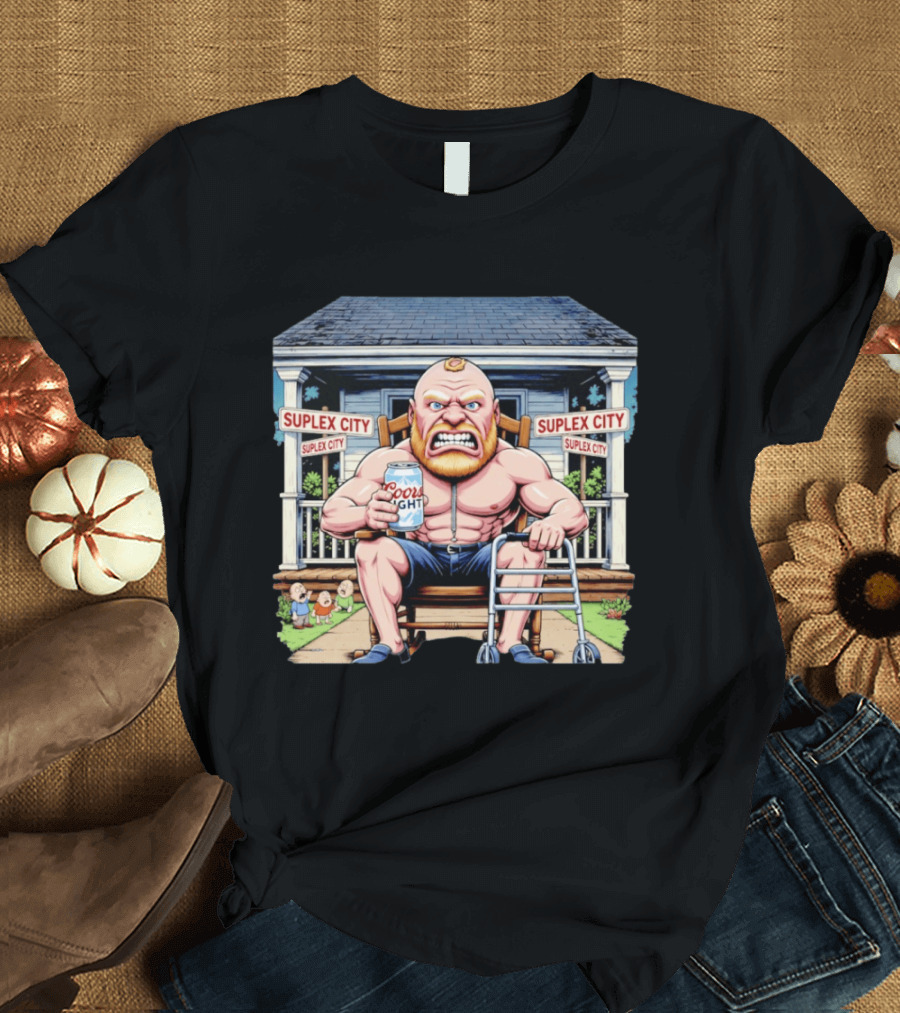 Retirement Suplex City Coors Light Angry Wrestler With Walker On Porch T-Shirt