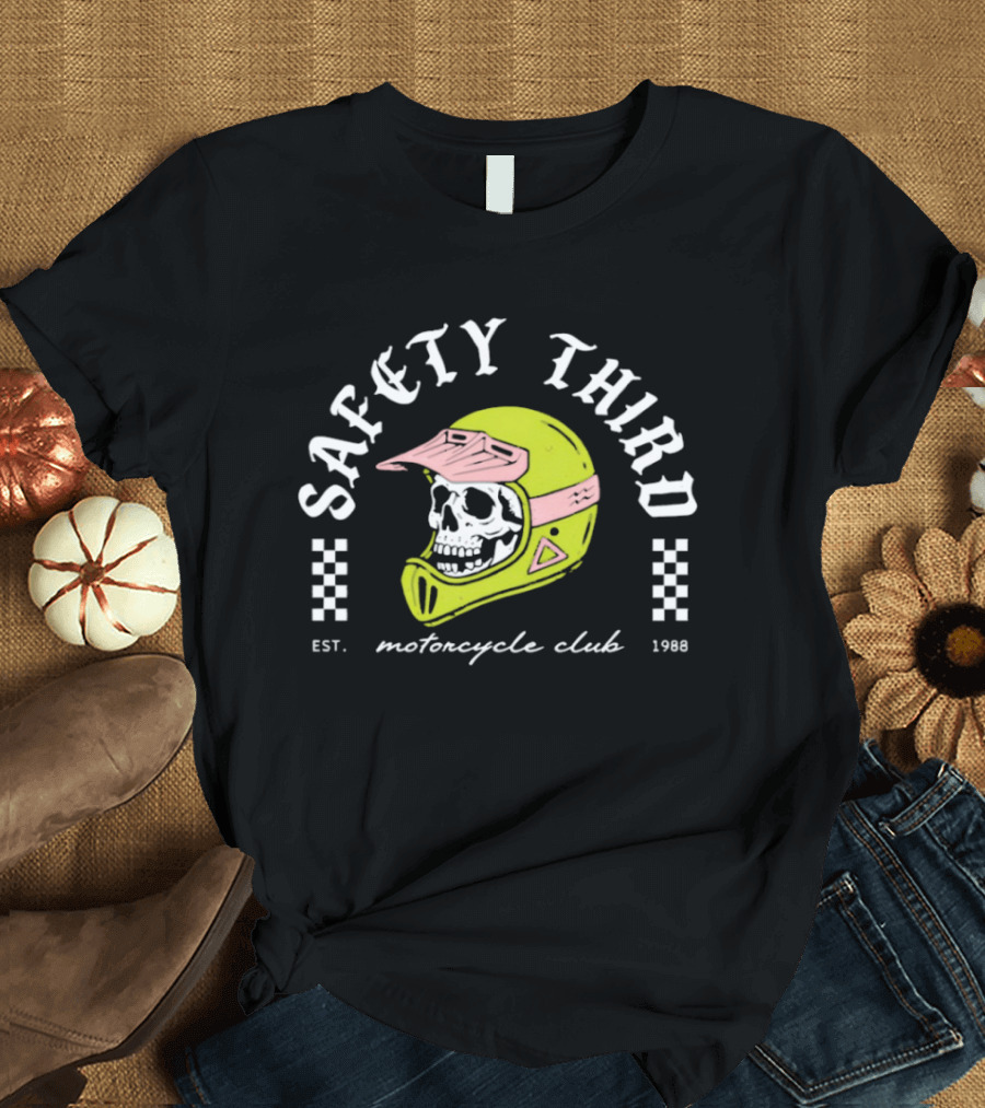 Safety Third Motorcycle Club Skull Helmet Est 1998 T-Shirt