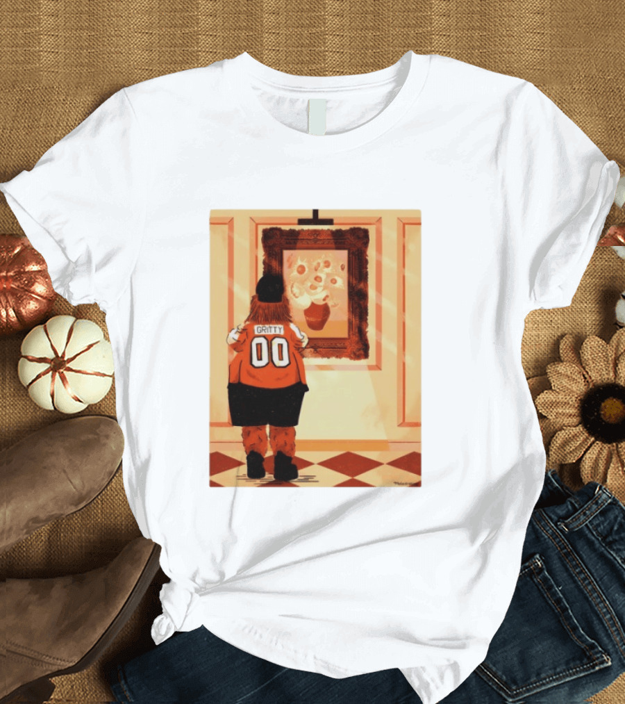 Gritty Philadelphia Flyers Meets Vincent Van Gogh Sunflowers Museum Exhibit T-Shirt
