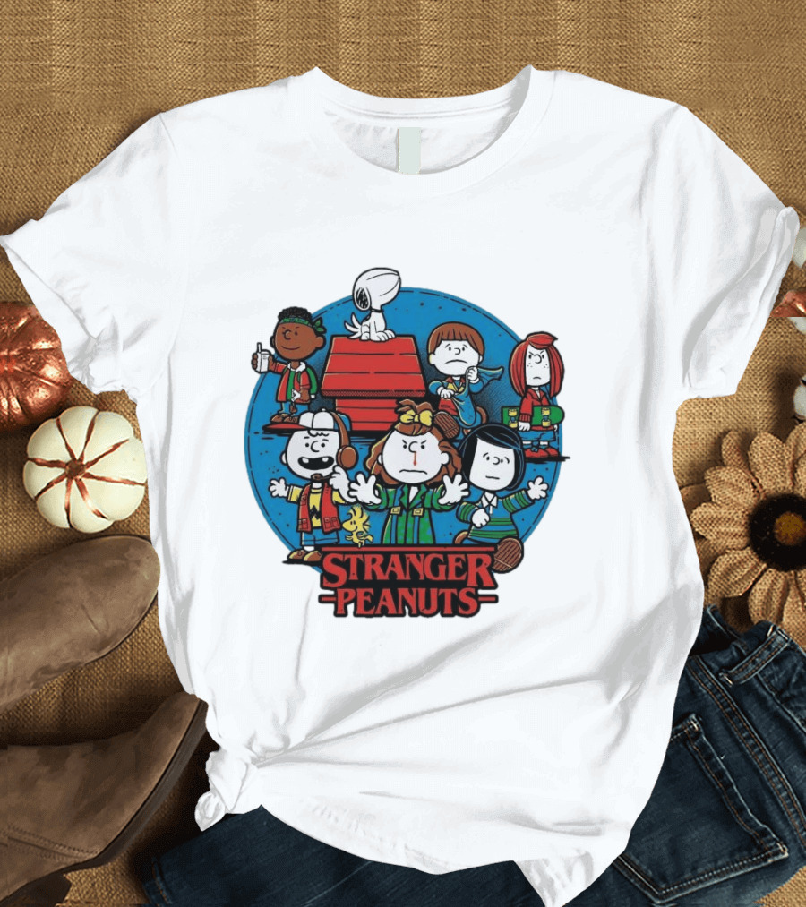Stranger Peanuts Cartoon Characters Crossover Red Doghouse Blue Circle T-Shirt