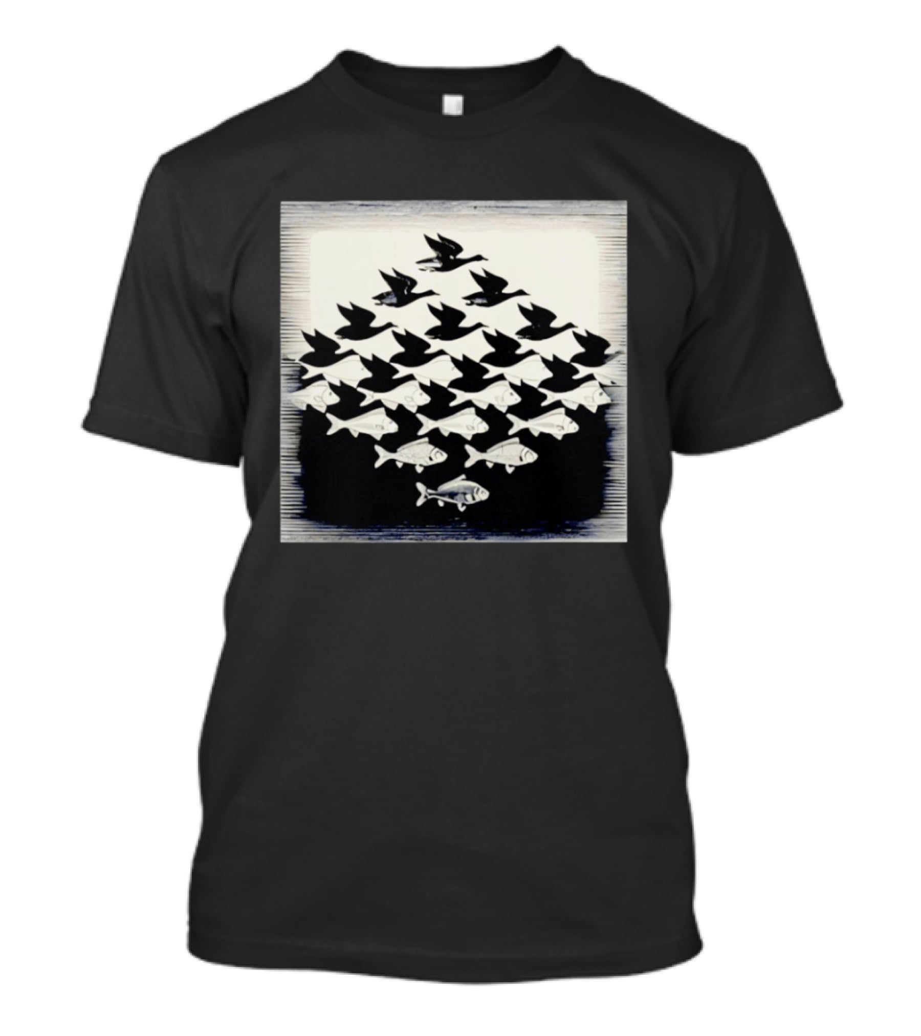 MC Escher Sky And Water Tessellation Optical Illusion T-Shirt