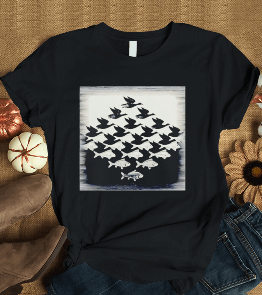 MC Escher Sky And Water Tessellation Optical Illusion T-Shirt