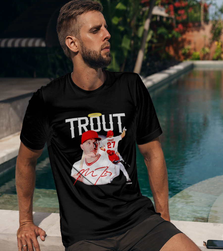 Mike Trout Los Angeles Angels 27 Halo Collage T-Shirt
