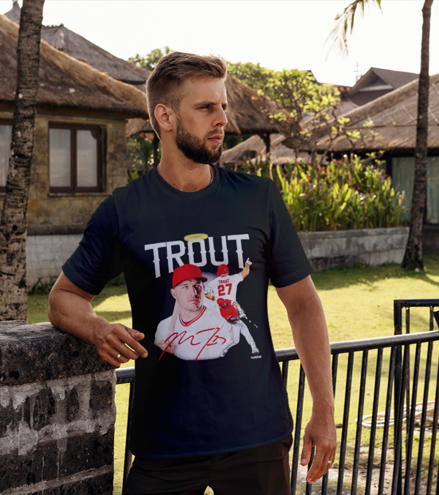 Mike Trout Los Angeles Angels 27 Halo Collage T-Shirt