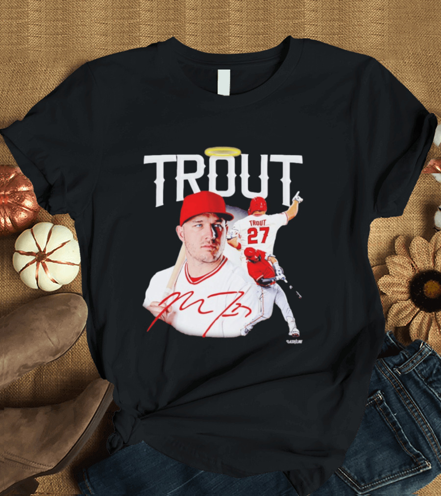 Mike Trout Los Angeles Angels 27 Halo Collage T-Shirt