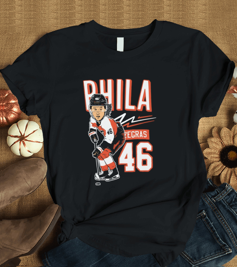 Phila Zegras 46 Caricature Philadelphia Flyers NHL Hockey 2026 T-Shirt