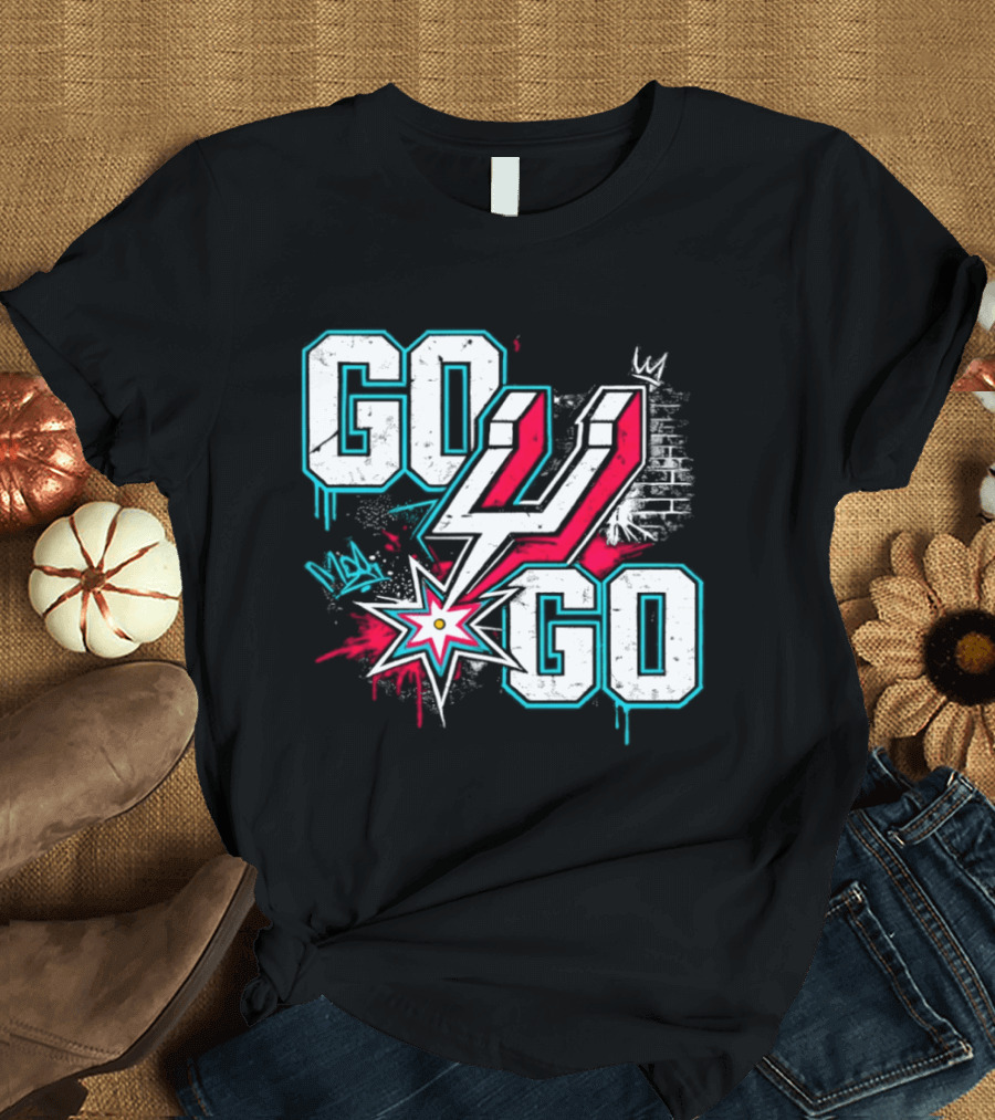 San Antonio Spurs Go Spurs Go Basketball Graffiti 4 Star T-Shirt