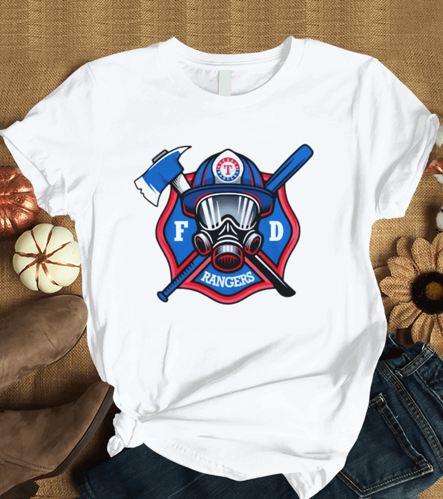 Texas Rangers Firefighter Spirit FD Rangers Ax And Bat T-Shirt
