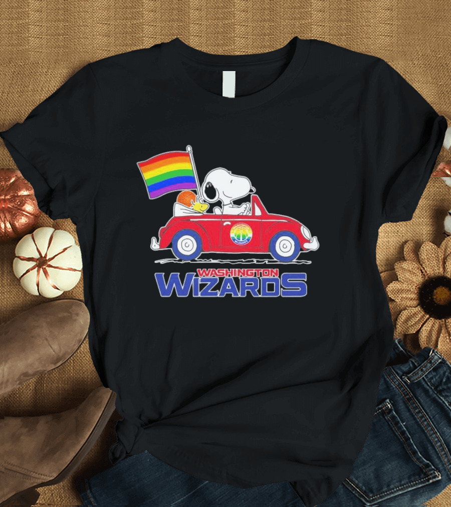 Washington Wizards Snoopy Woodstock Rainbow Pride Car T-Shirt