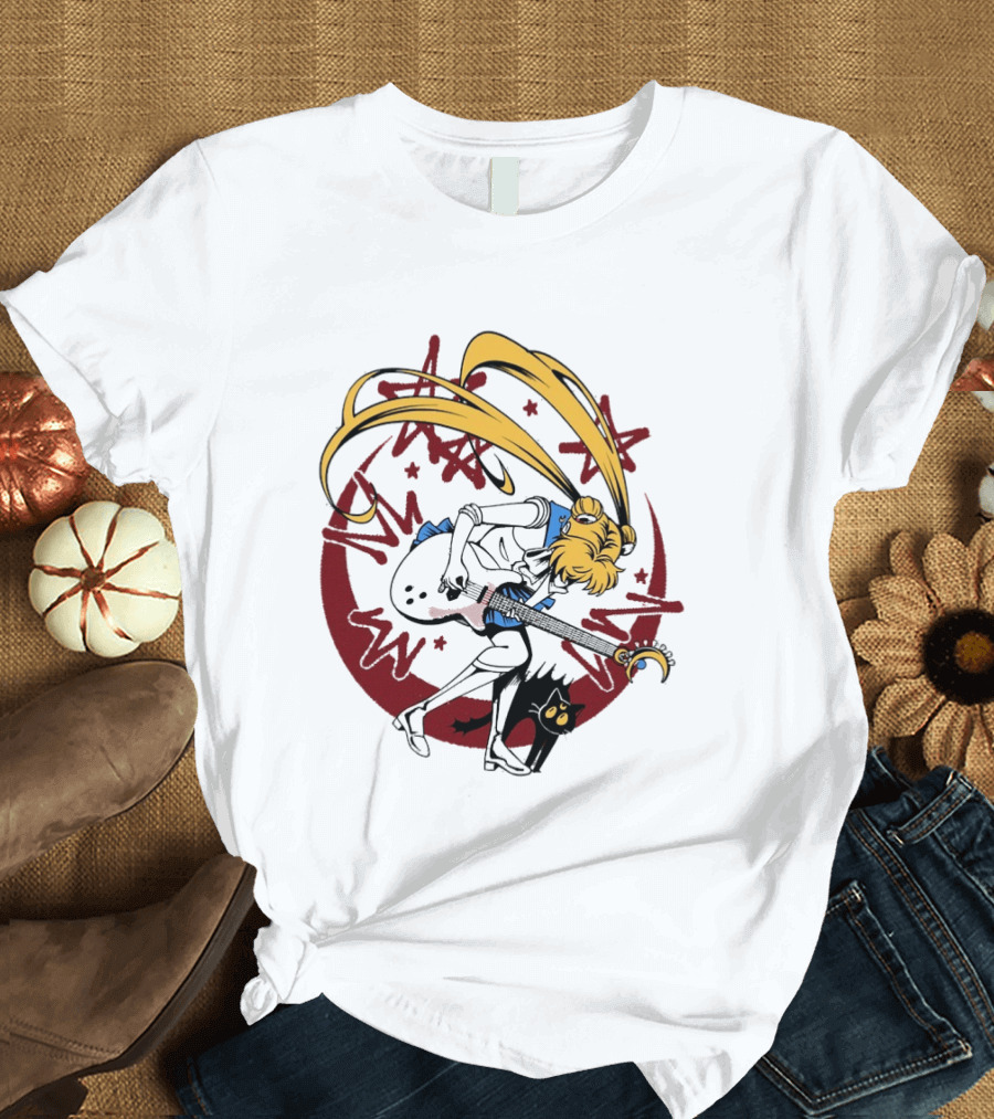 Rock N' Roll Moonlight Pop Culture Wizard Sailor Character Magic Guitar T-Shirt