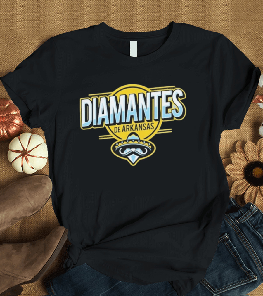 Diamantes De Arkansas Travelers Baseball Team Mustache T-Shirt