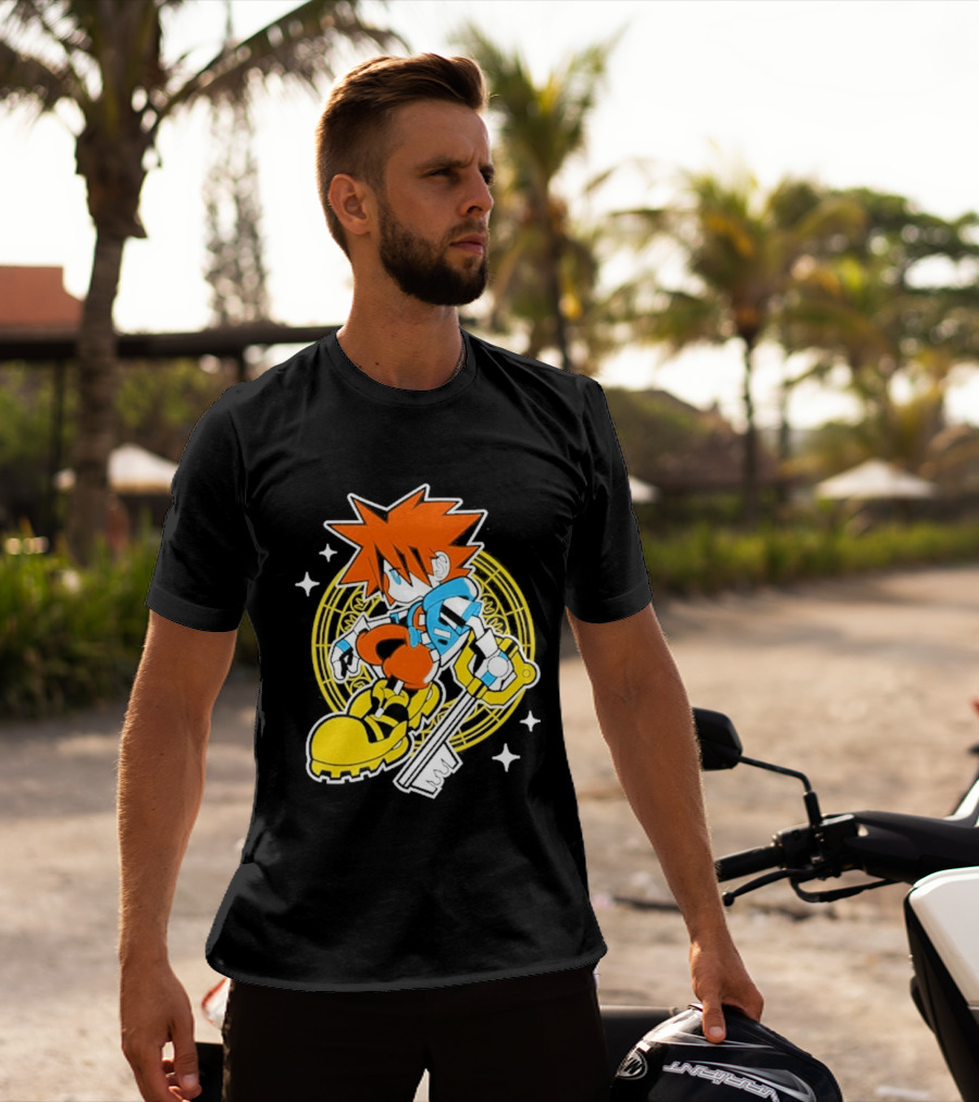 Sora Keyblade Cartoon Character With Bold Colors And Magic Circle T-Shirt