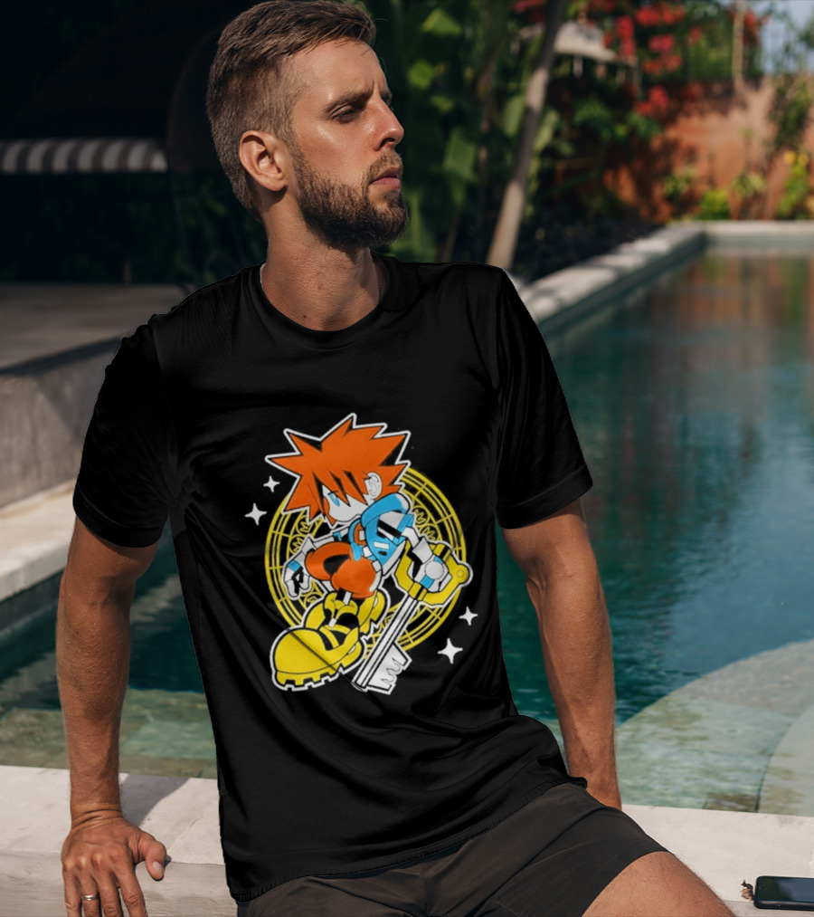 Sora Keyblade Cartoon Character With Bold Colors And Magic Circle T-Shirt