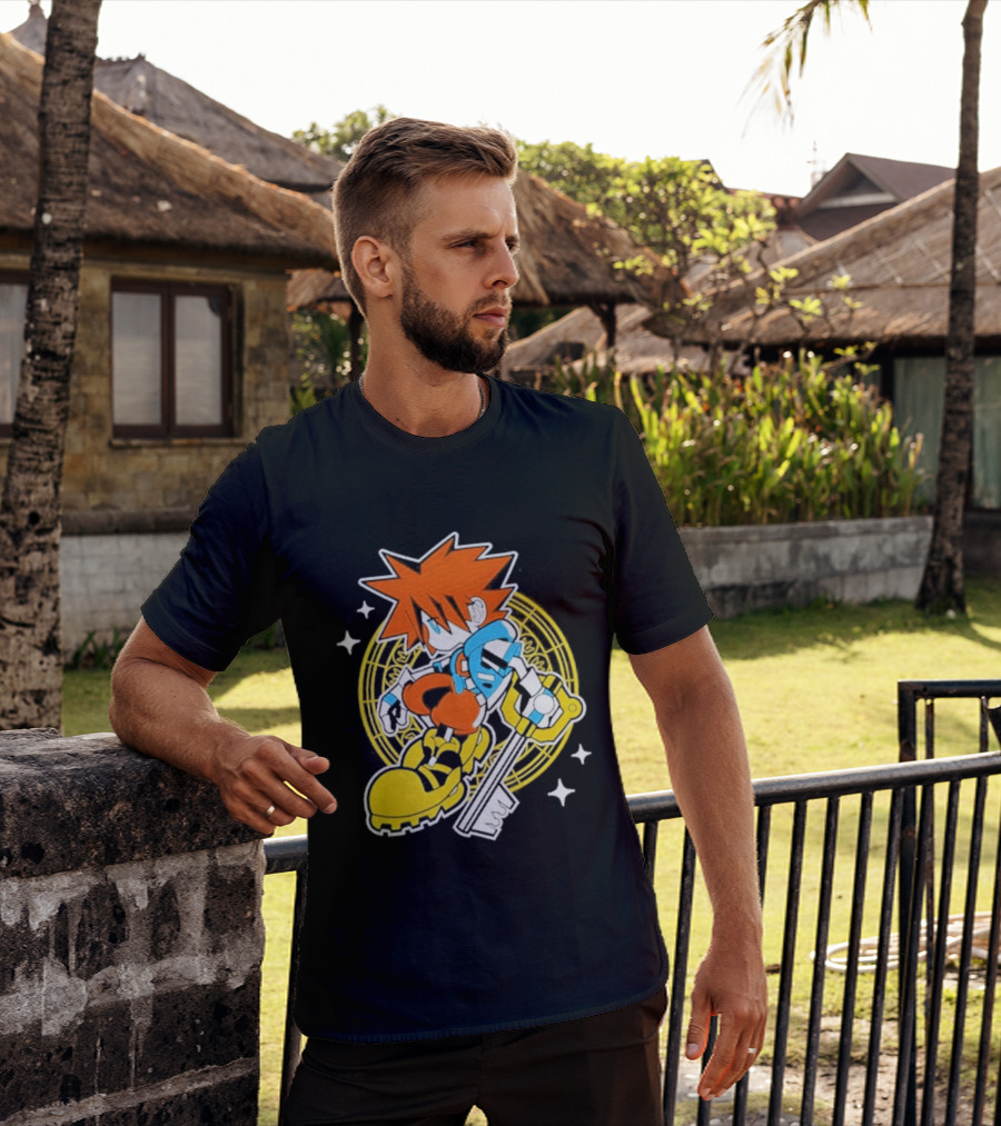 Sora Keyblade Cartoon Character With Bold Colors And Magic Circle T-Shirt
