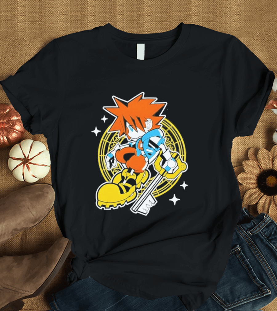 Sora Keyblade Cartoon Character With Bold Colors And Magic Circle T-Shirt