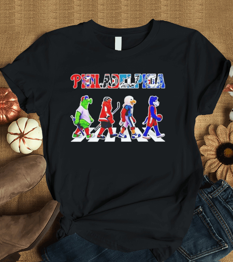 Philadelphia Mascots Abbey Road Beatles Parody Sports Teams 76ers Phillies Eagles Flyers T-Shirt