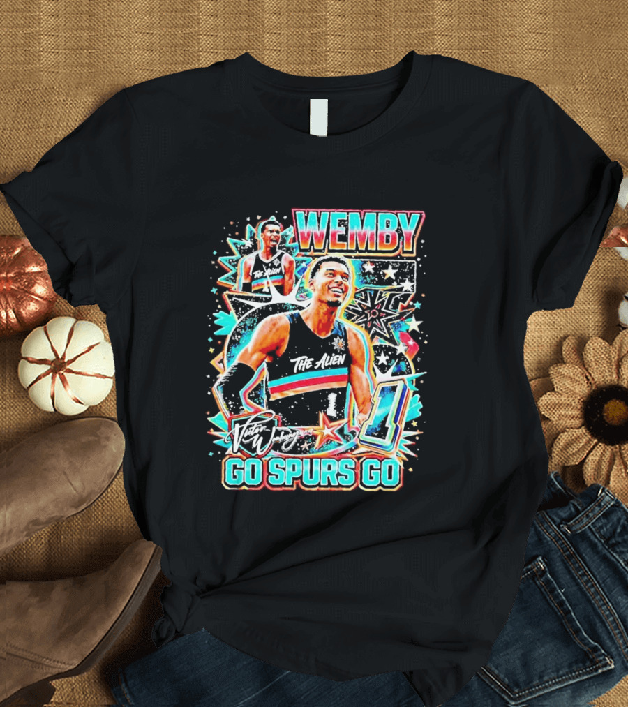 Wemby The Alien Go Spurs Go 90s Bootleg Retro Stars Number One T-Shirt