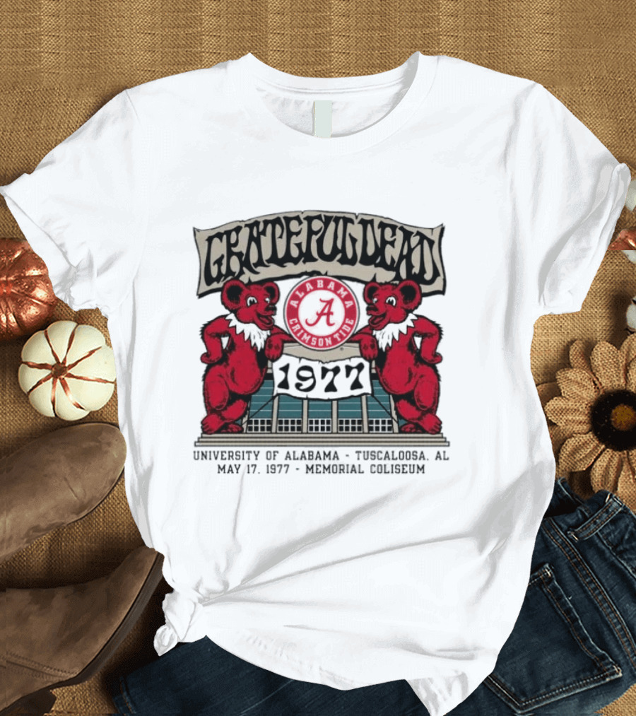 Grateful Dead Alabama Crimson Tide 1977 Memorial Coliseum Tuscaloosa Bears T-Shirt