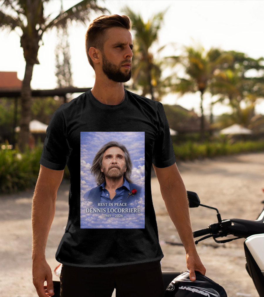 Rest In Peace Dennis Locorriere 1949 2026 Memorial Tribute With Rose And Clouds T-Shirt