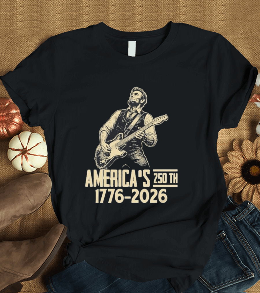 Abraham Lincoln Rocks Guitar America's 250th 1776 2026 T-Shirt