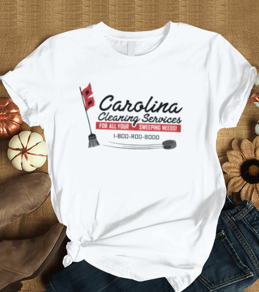 Carolina Cleaning Services NHL Hockey Broom Design 1 800 ROO ROO ROO T-Shirt
