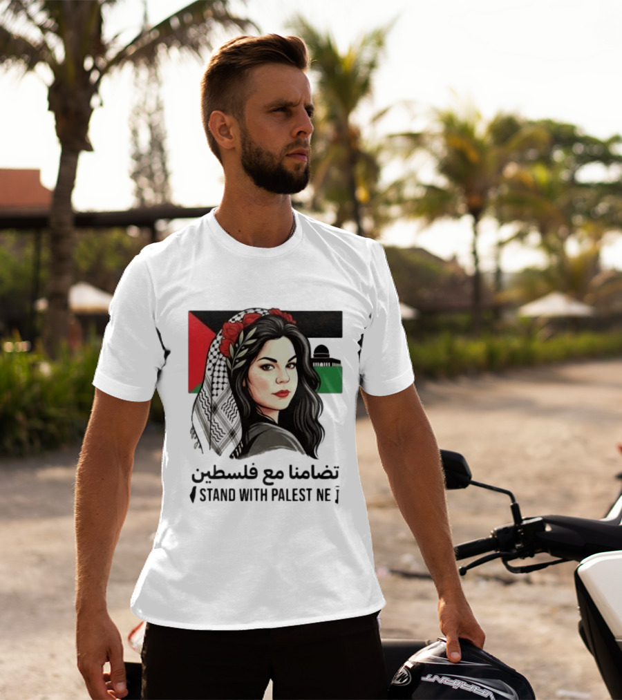 Stand With Palestine Women تضامنًا مع فلسطين Iconic Figure With Traditional Scarf And Flag T-Shirt